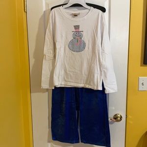 🎉Price Drop! Cute Snowman Shirt with Blue Velour Pants